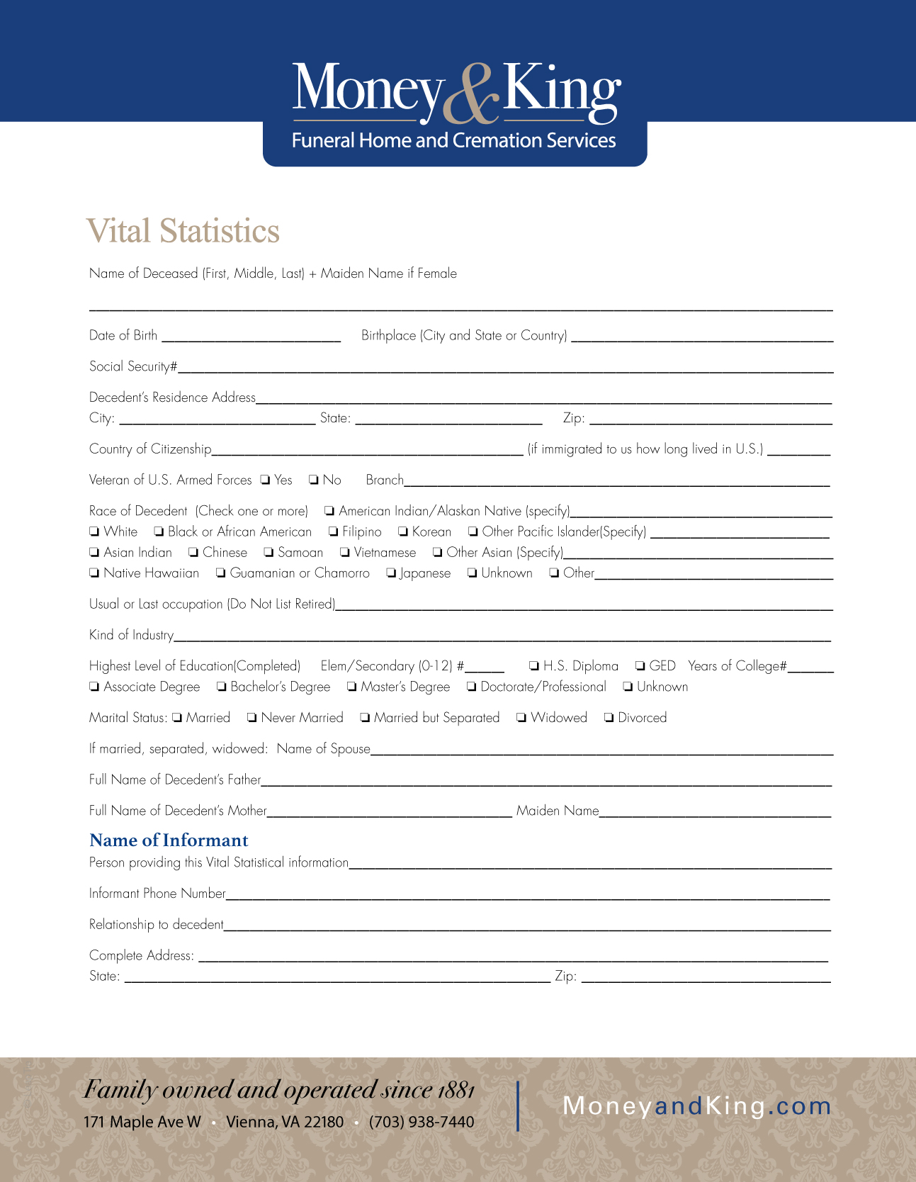 Vital Statistics Fillable Form